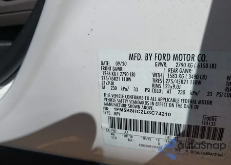 2020 Ford Explorer Platinum из США, поврежденный, VIN 1FM5K8HC2LGC74210